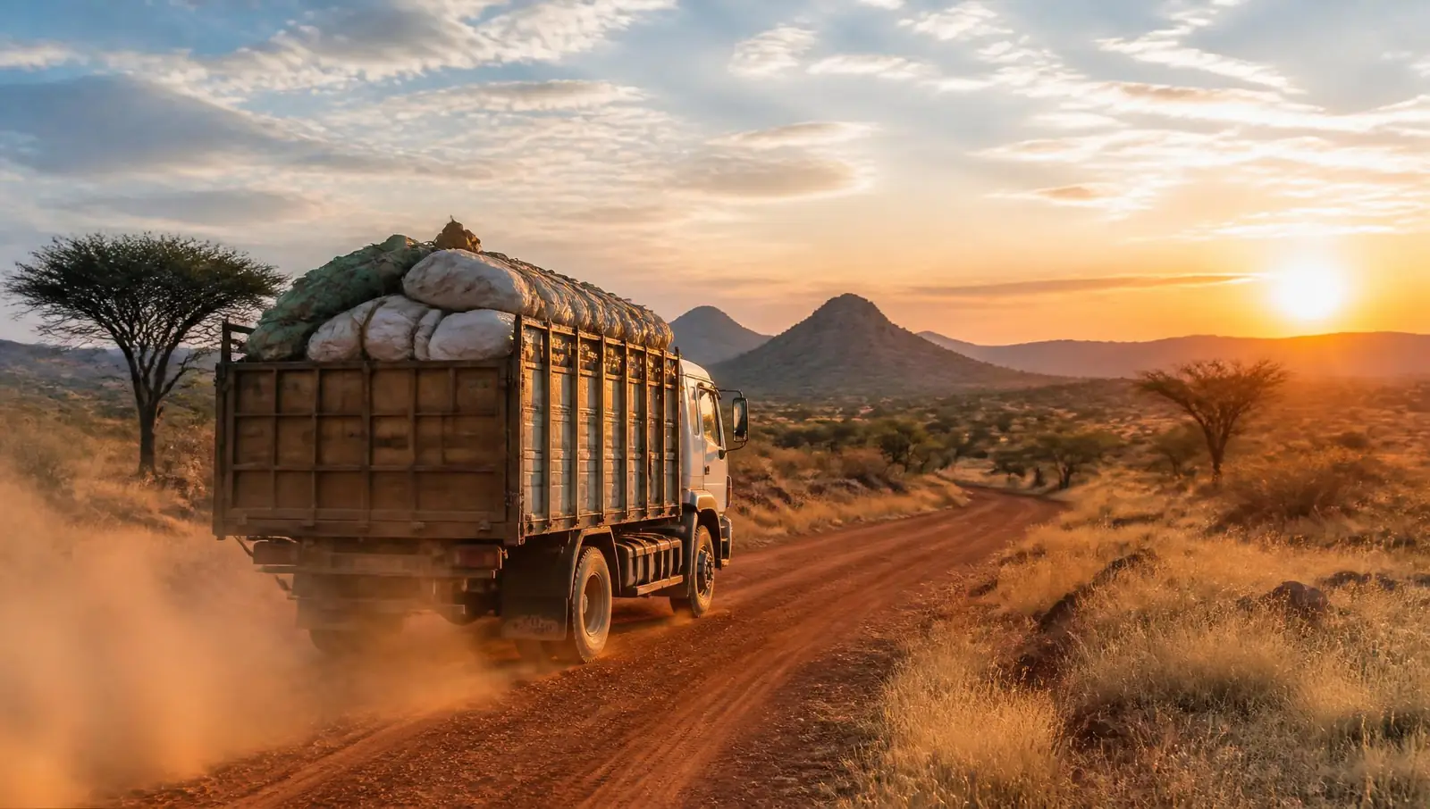 Cargo truck on the Nairobi to Juba corridor at sunrise